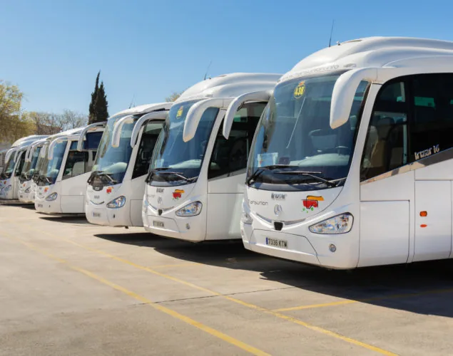 Autocares alineados listos para el servicio